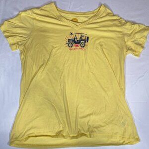Life is Good V-Neck Open Door Policy Classic Fit Cool Tee XL Cotton Yellow